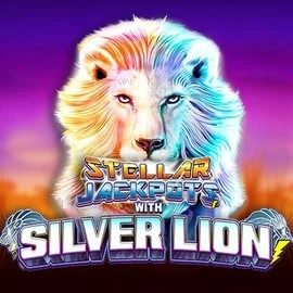 Stellar Jackpots with Silver Lion online game logo by Lightning Box Game on happytigerbingo.net